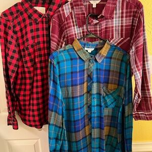 Time &Tru Plaid Button-Up -Burgundy,  Sonoma -Life and Style, Beachlunchlounge